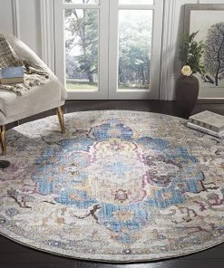 Modern Rugs And Decor Safavieh Collection Medallion Distressed Area Rug, Blue / Light Grey
