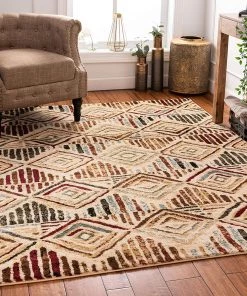 Well Woven Moroccan Diamonds Area Rug Ivory Multicolor
