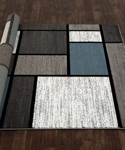 WRG Box Pattern Gray/Grey Blue White Area Rug