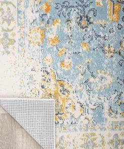 WRG Vintage Medallion Floral Ivory Blue Soft Area Rug