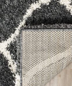 FAS Moroccan Pattern Dark Grey Ivory Plush Shag Area Rug All Area Rugs And Runners