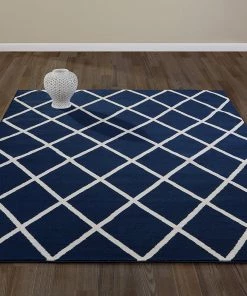 DD Navy Ivory Trellis Area Rugs