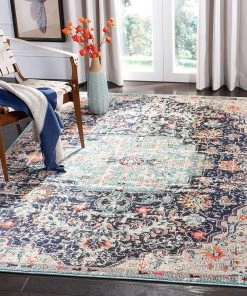Safavieh All Area Rugs And Runners Madison Collection Boho Chic Medallion Distress Area Rug Black / Teal