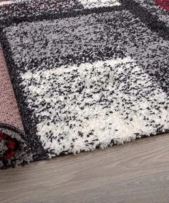 WW Geometric Pattern Red Gray Cozy Shag Area Rugs All Area Rugs And Runners