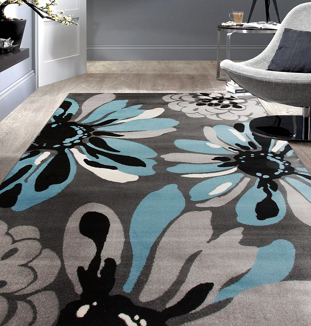 WRG All Area Rugs And Runners Floral Gray Black Blue Area Rug 1 WRG All Area Rugs And Runners Floral Gray Black Blue Area Rug