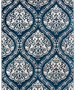 WRG Floral Damask Navy Ivory Area Rug All Area Rugs And Runners