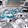 WRG Gray/Grey Teal Blue White Floral Area Rugs