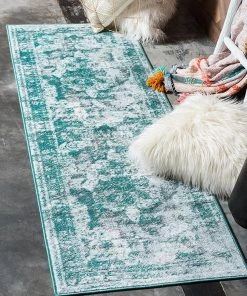 UL Vintage Distressed Turquoise Blue Area Rugs All Area Rugs And Runners