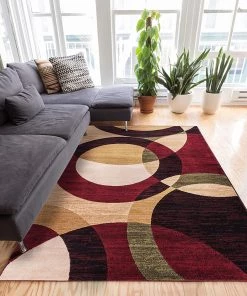 Well Woven Casual Modern Styling Shapes And Circles Area Rug Multi Color Red Black Beige