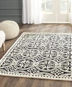 FAS All Area Rugs And Runners Handcrafted Geometric Black Ivory Premium Wool Soft Area Rug