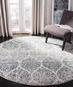FAS All Area Rugs And Runners Geometric Trellis Distressed Cream Royal Blue Soft Area Rug