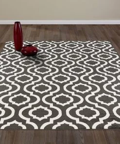 DD All Area Rugs And Runners Trellis Design Charcoal Gray/Ivory Area Rugs