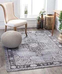 Modern Rugs And Decor All Area Rugs And Runners Mareva Machine Washable Grey Vintage Oriental Medallion Area Rug