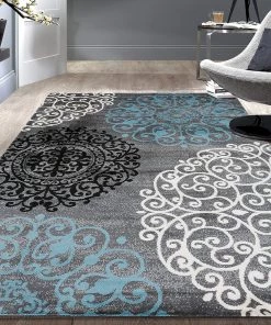 WRG Gray Blue Large Floral Area Rug All Area Rugs And Runners