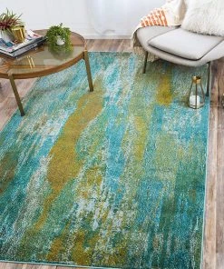 FAS Bright Abstract Torquoise Soft Area Rug All Area Rugs And Runners