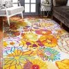 Unique Loom Lyon Tuba Modern Floral Runner Rug, Ivory/Yellow