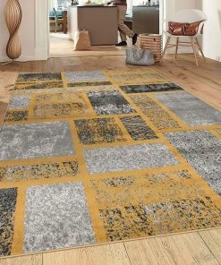 WRG All Area Rugs And Runners Boxes Pattern Mustard Yellow Gray Area Rug