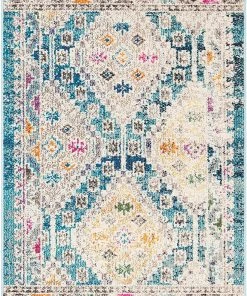 Modern Rugs And Decor Boho Diamond Distressed Area Rug, Dark Blue/Yellow All Area Rugs And Runners