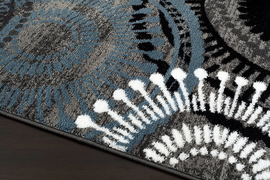 WRG Contemporary Circles Gray/Grey Blue White Black Area Rug 4 WRG Contemporary Circles Gray/Grey Blue White Black Area Rug