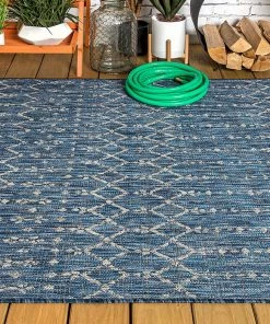 Modern Rugs And Decor Moroccan Geometric Textured Weave Indoor/Outdoor Navy/ Gray Area Rug All Area Rugs And Runners