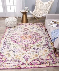 WRG All Area Rugs And Runners Vintage Medallion Soft Ivory Pink Area Rug