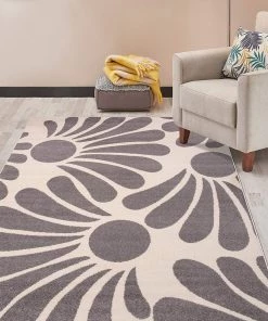 WRG Floral Cream Gray Area Rug