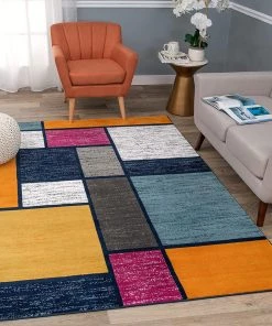 WRG Box Pattern Multi-color Soft Area Rug