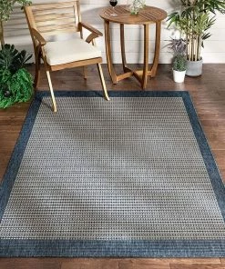 Well Woven Medusa Odin Solid & Striped Border Indoor/Outdoor Blue Flatweave Area Rug All Area Rugs And Runners