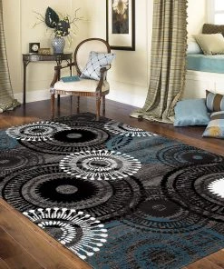 WRG Contemporary Circles Gray/Grey Blue White Black Area Rug