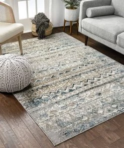 Well Woven Sella Beige & Blue Vintage Tribal Area Rug