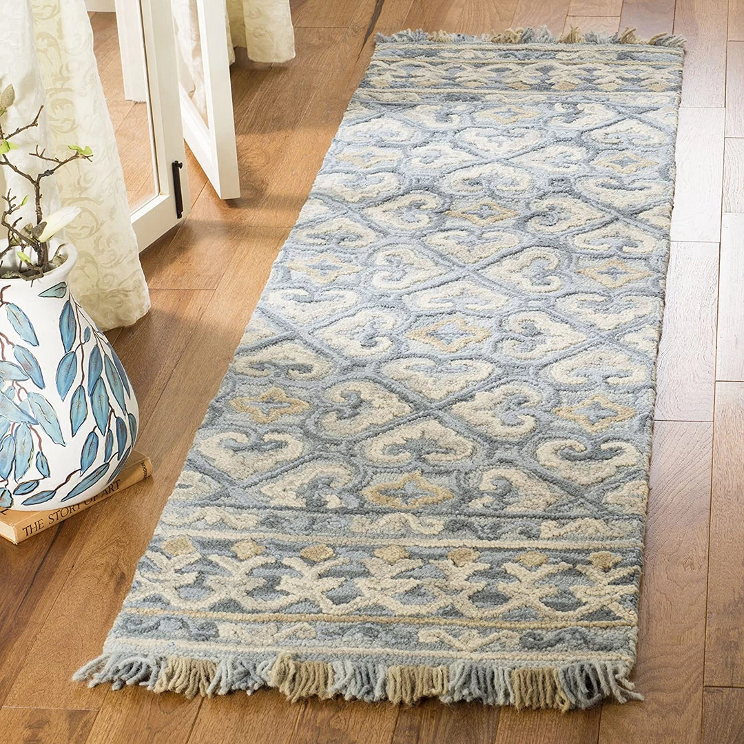 Safavieh All Area Rugs And Runners Blossom Collection BLM420A Handmade Fringe Premium Wool Area Rug, Light Beige / Blue 6 Safavieh All Area Rugs And Runners Blossom Collection BLM420A Handmade Fringe Premium Wool Area Rug, Light Beige / Blue