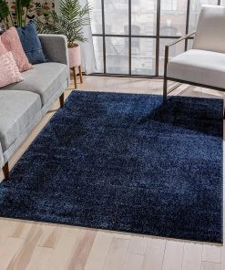 Wel Woven Ciel Indigo Blue Ultra-Soft Multi-Textured Shimmer Pile Area Rug All Area Rugs And Runners