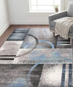 WRG Abstract Gray Blue Ivory Circles Area Rug All Area Rugs And Runners