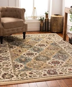 Well Woven Persian Oriental Panel Runner Rug Ivory Multicolor