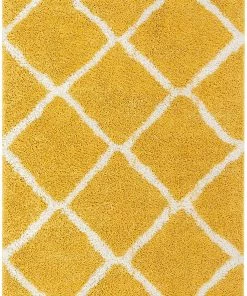 Well Woven All Area Rugs And Runners Celina Yellow Moroccan Shag Diamond Trellis Pattern Area Rug