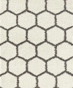 WRG Cozy Geometric Shag Cream Gray Area Rug