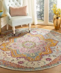 Modern Rugs And Decor Medallion Distressed Soft Area Rug, Light Blue / Fuchsia All Area Rugs And Runners