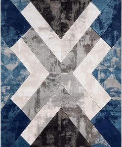 Well Woven Rheta Blue Modern Geometric Stripes & Angles Pattern Area Rug All Area Rugs And Runners