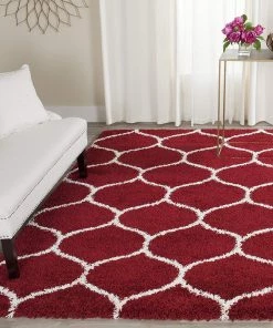 FAS Moroccan Pattern Slate Blue Ivory Plush Shag Area Rug