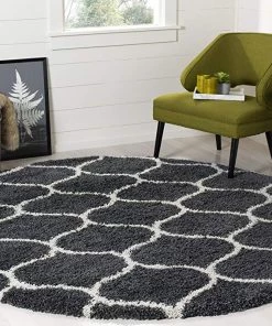 FAS Moroccan Pattern Dark Grey Ivory Plush Shag Area Rug All Area Rugs And Runners