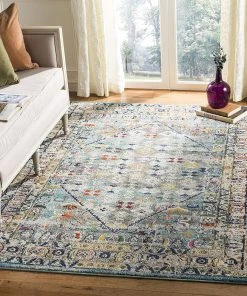 Safavieh All Area Rugs And Runners Monaco Collection Boho Chic Oriental Distressed Area Rug Blue / Light Grey