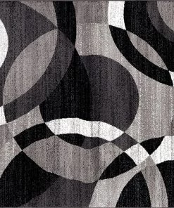WRG Gray Black White Circles Area Rug