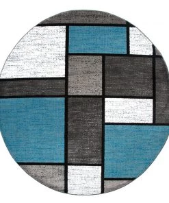 WRG Box Pattern Gray/Grey Blue White Area Rug