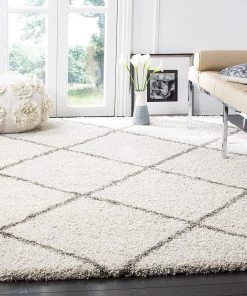 FAS Diamond Trellis Ivory/Grey Soft Plush Area Rug 2-inch Thick
