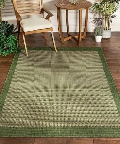 Well Woven Medusa Odin Solid & Striped Border Indoor/Outdoor Green Flatweave Area Rug
