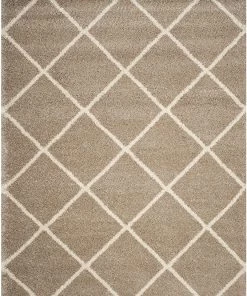 FAS Diamond Trellis Beige/Ivory Soft Plush Shag Area Rug 2-inch Thick All Area Rugs And Runners