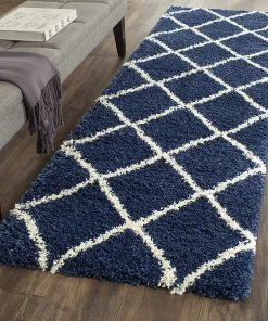 FAS All Area Rugs And Runners Diamond Trellis Navy/Ivory Soft Plush Shag Area Rug 2-inch Thick