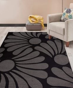 WRG Floral Black Gray Area Rug