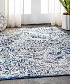 Jonathan All Area Rugs And Runners Modern Persian Vintage Medallion Area Rugs Navy/Light Grey