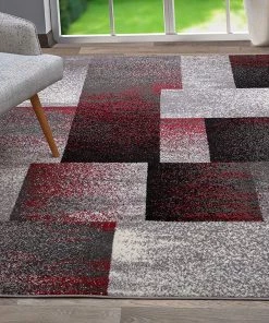 Modern Distressed Boxes All Area Rugs And Runners Geometric Red Gray Box Pattern Area Rugs